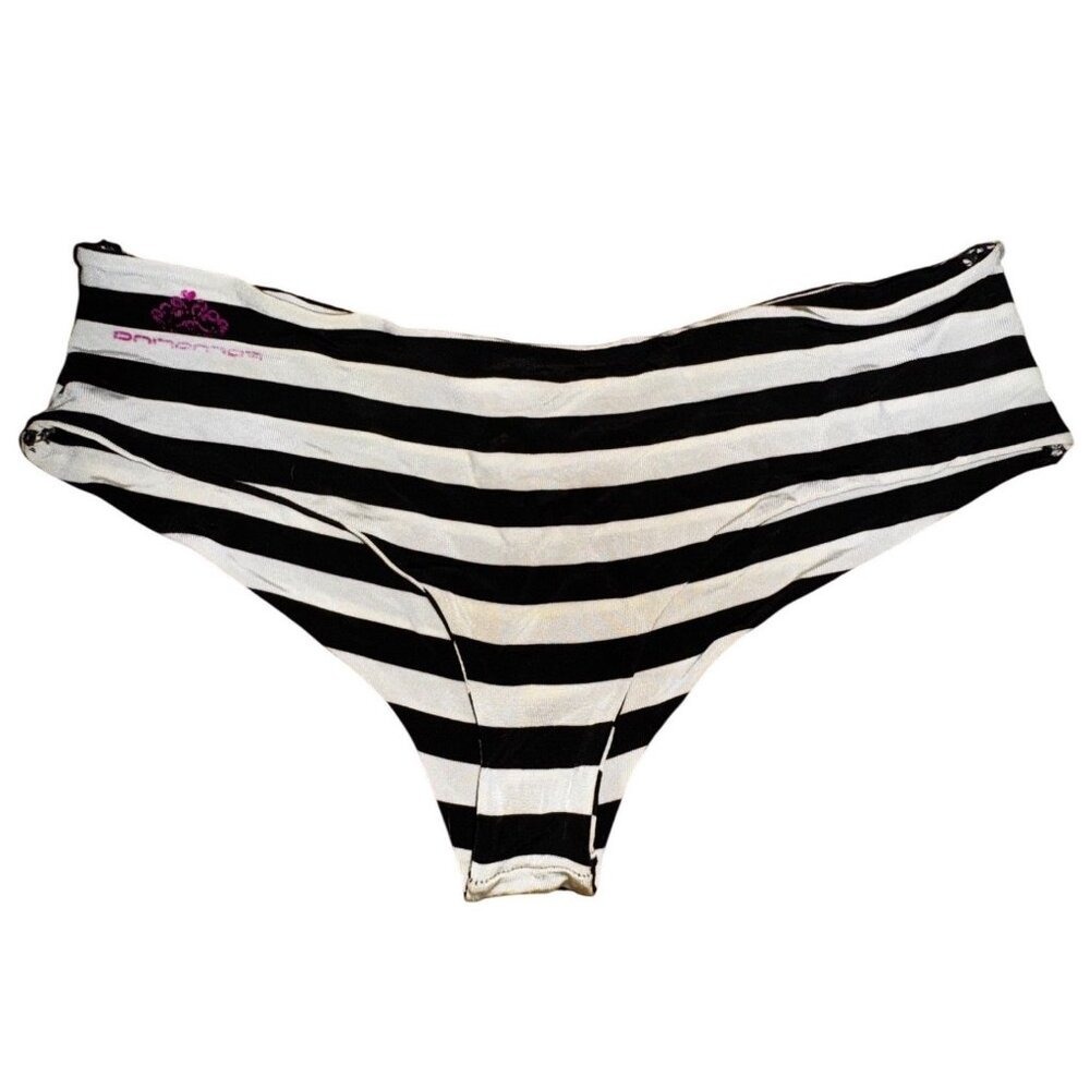 Vintage Y2K Fornarina Womens Black & White‎ Striped Bikini Briefs Large Mod Sexy